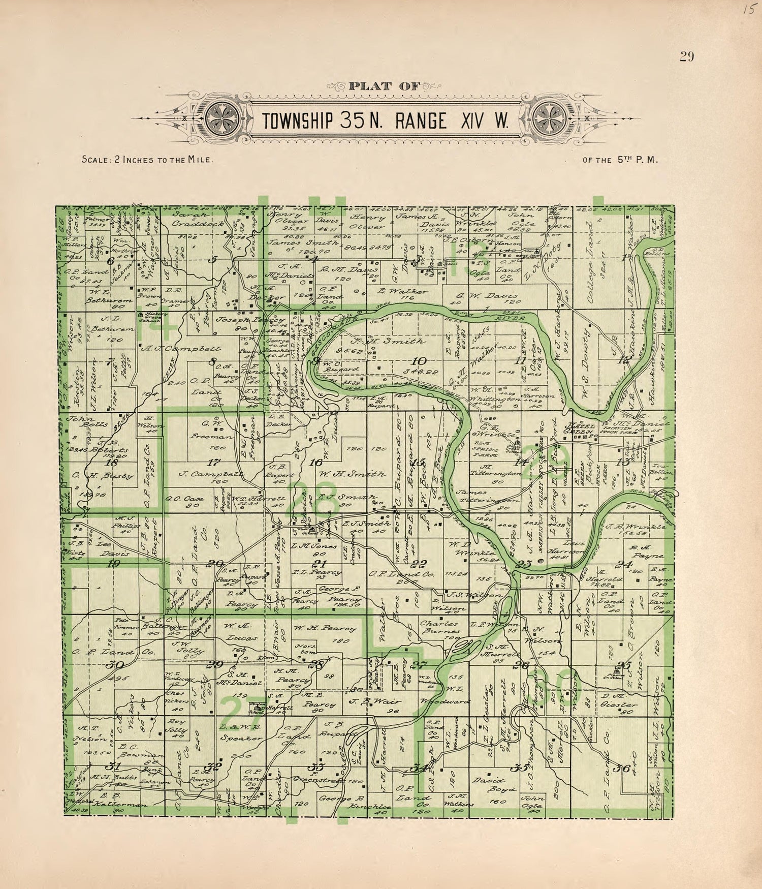 Township 35 N Range XIV W from Plat Book of La Clede County, Missouri : Containing Maps of Villages, Cities and Townships of the County, and of the State, United States and World : Also Portraits of Representative Citizens, … 1912 by Relic Map Company