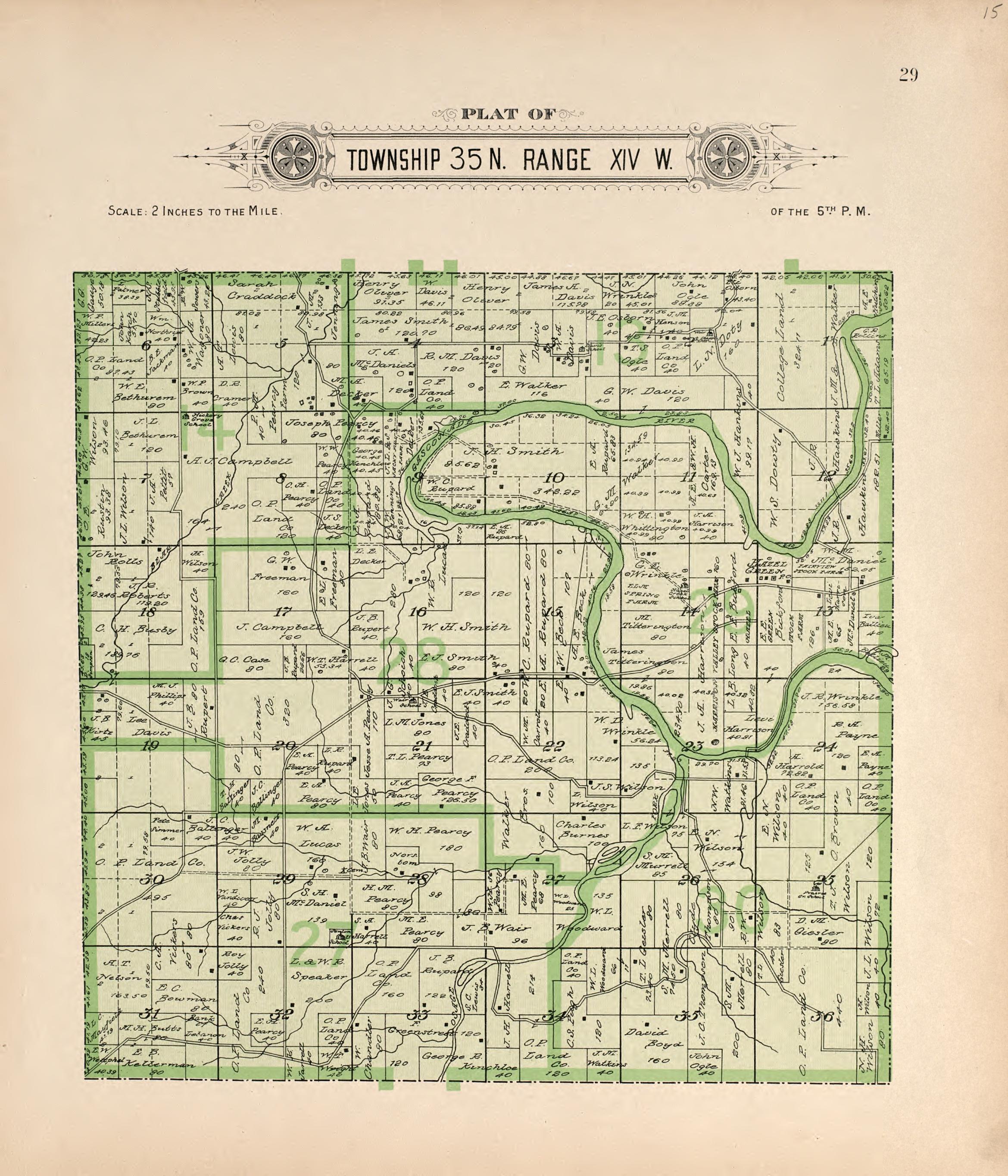 Township 35 N Range XIV W from Plat Book of La Clede County, Missouri : Containing Maps of Villages, Cities and Townships of the County, and of the State, United States and World : Also Portraits of Representative Citizens, … 1912 by Relic Map Company