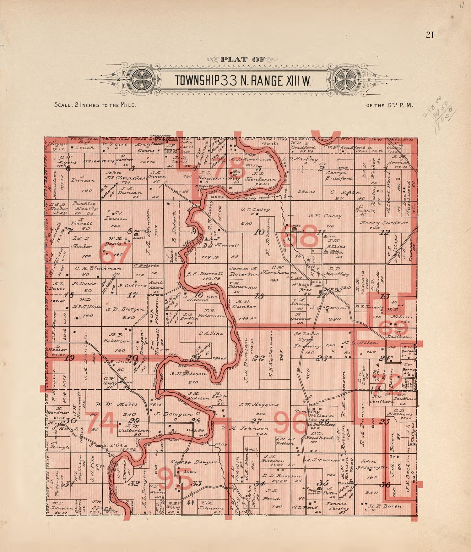 Township 33 N Range XIII W from Plat Book of La Clede County, Missouri : Containing Maps of Villages, Cities and Townships of the County, and of the State, United States and World : Also Portraits of Representative Citizens, … 1912 by Relic Map Company