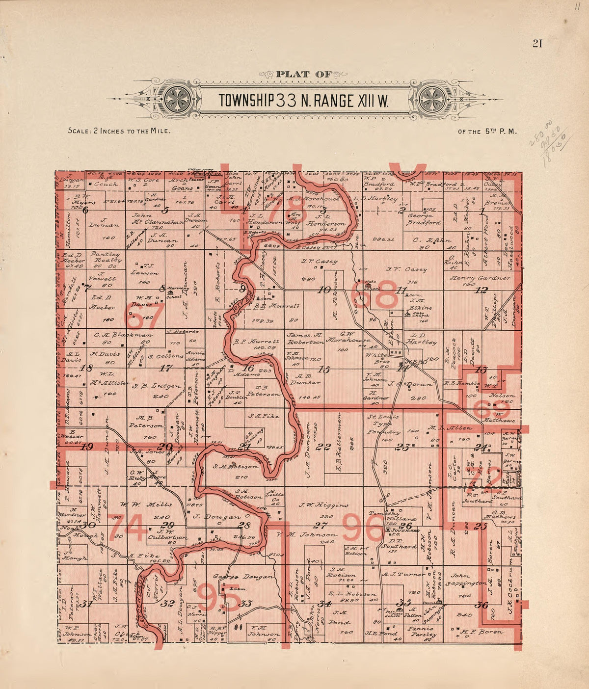 Township 33 N Range XIII W from Plat Book of La Clede County, Missouri : Containing Maps of Villages, Cities and Townships of the County, and of the State, United States and World : Also Portraits of Representative Citizens, … 1912 by Relic Map Company