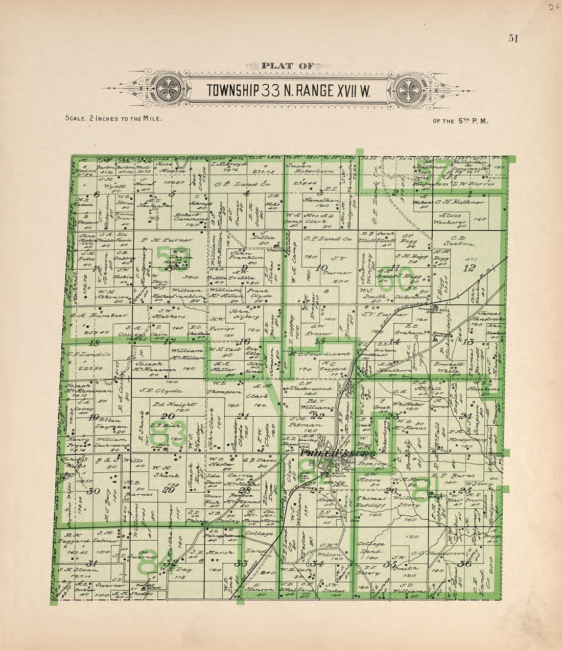 Township 33 N Range XVII W from Plat Book of La Clede County, Missouri : Containing Maps of Villages, Cities and Townships of the County, and of the State, United States and World : Also Portraits of Representative Citizens, … 1912 by Relic Map Company