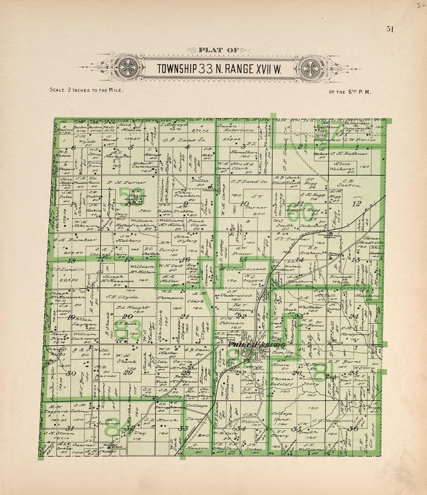 Township 33 N Range XVII W from Plat Book of La Clede County, Missouri : Containing Maps of Villages, Cities and Townships of the County, and of the State, United States and World : Also Portraits of Representative Citizens, … 1912 by Relic Map Company
