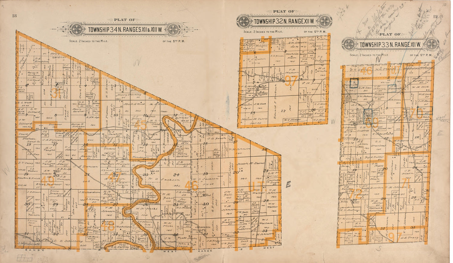 Plats of 3 Townships from Plat Book of La Clede County, Missouri : Containing Maps of Villages, Cities and Townships of the County, and of the State, United States and World : Also Portraits of Representative Citizens, … 1912 by Relic Map Company
