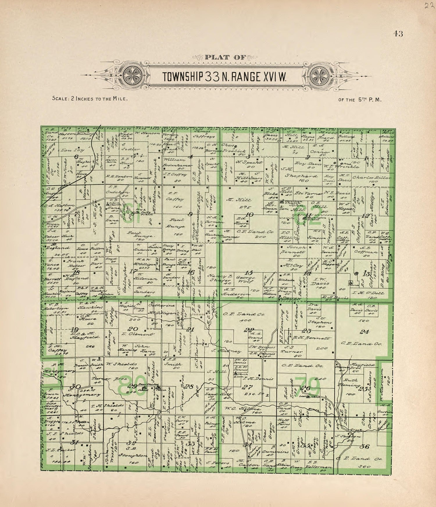 Township 32 N Range XVI W from Plat Book of La Clede County, Missouri : Containing Maps of Villages, Cities and Townships of the County, and of the State, United States and World : Also Portraits of Representative Citizens, … 1912 by Relic Map Company