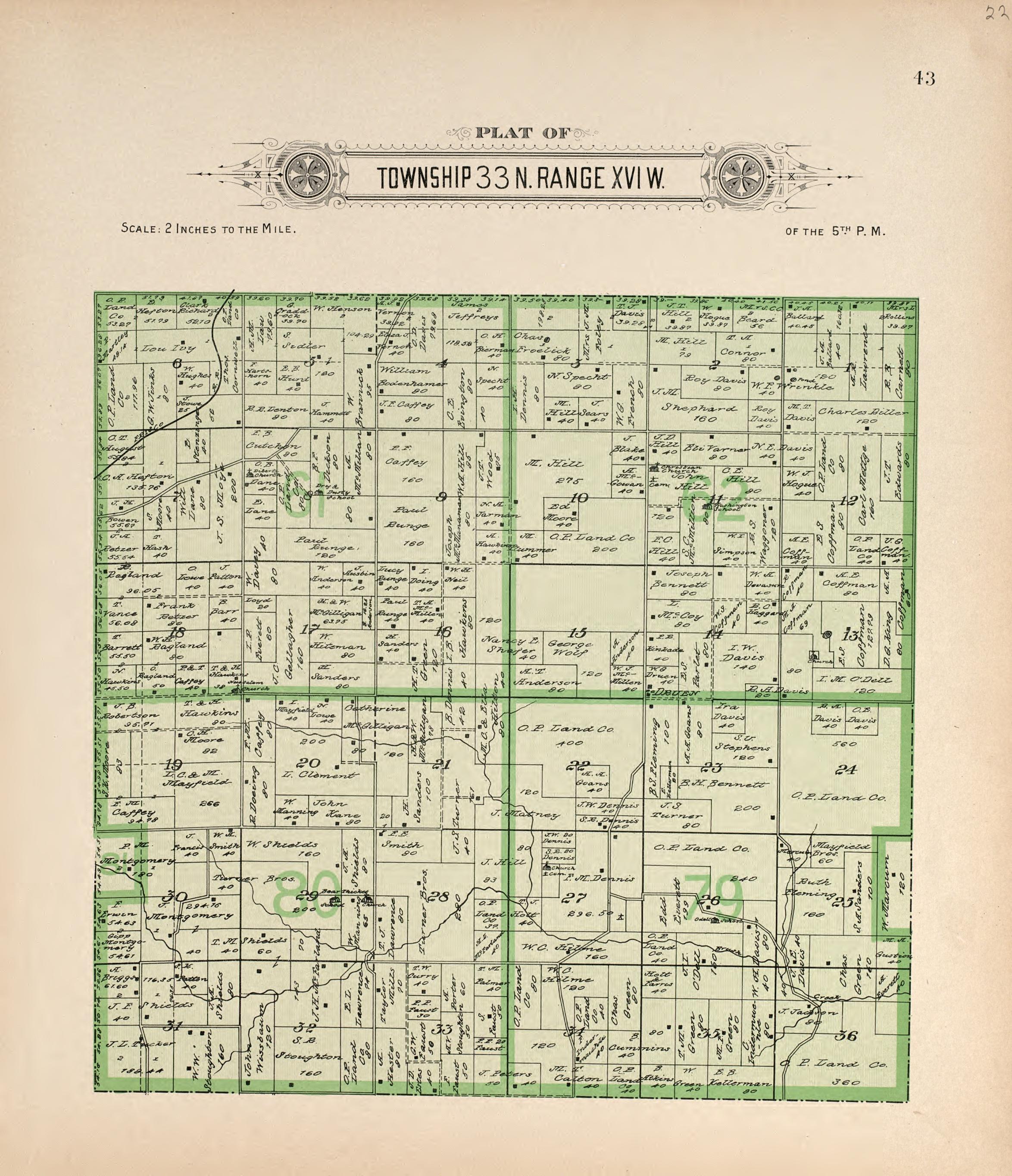 Township 32 N Range XVI W from Plat Book of La Clede County, Missouri : Containing Maps of Villages, Cities and Townships of the County, and of the State, United States and World : Also Portraits of Representative Citizens, … 1912 by Relic Map Company
