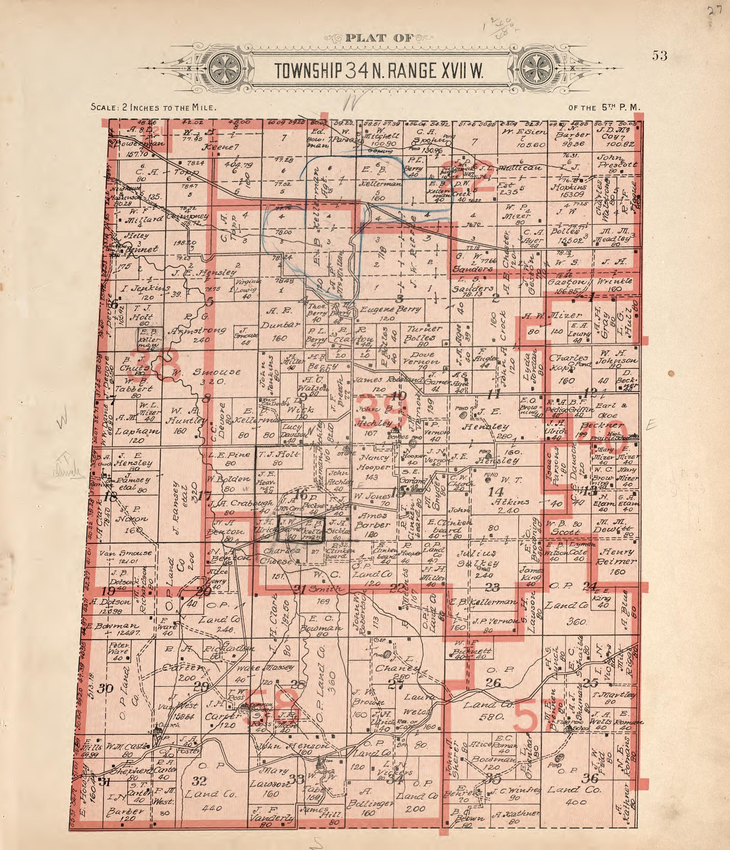 Township 34 N Range XVII W from Plat Book of La Clede County, Missouri : Containing Maps of Villages, Cities and Townships of the County, and of the State, United States and World : Also Portraits of Representative Citizens, … 1912 by Relic Map Company