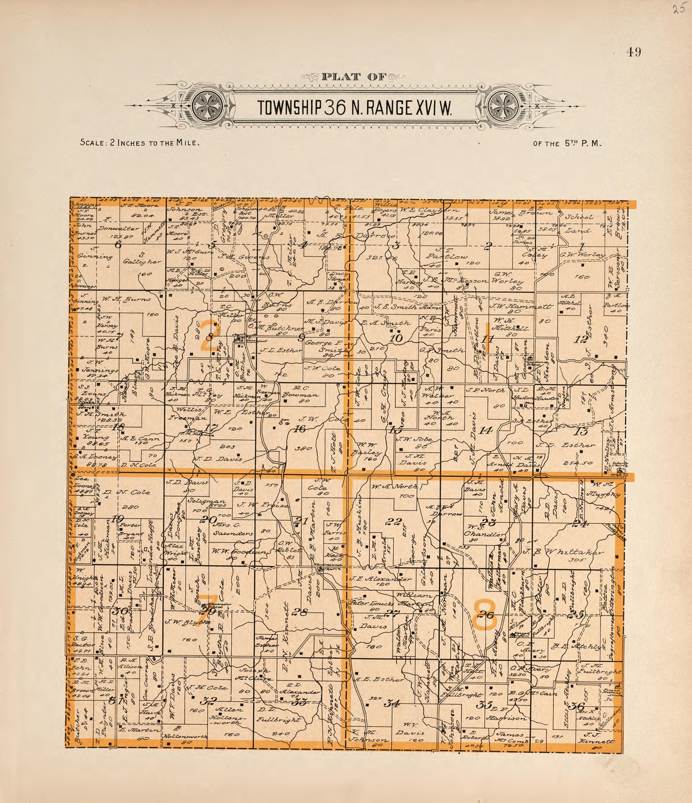 Township 36 N Range XVI W from Plat Book of La Clede County, Missouri : Containing Maps of Villages, Cities and Townships of the County, and of the State, United States and World : Also Portraits of Representative Citizens, … 1912 by Relic Map Company