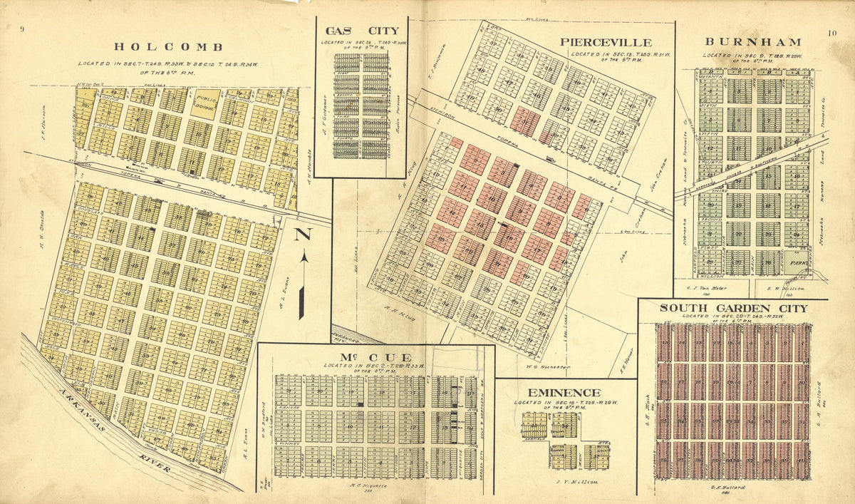 Holcomb, Gas City, Pierceville, Burnham, McCue, Eminence, So. Garden City from Plat Book of Finney County, Kansas : Containing Maps of Villages, Cities and Townships of the County, and of the State, United States and World : Also Portraits of Represen... by Relic Map Company