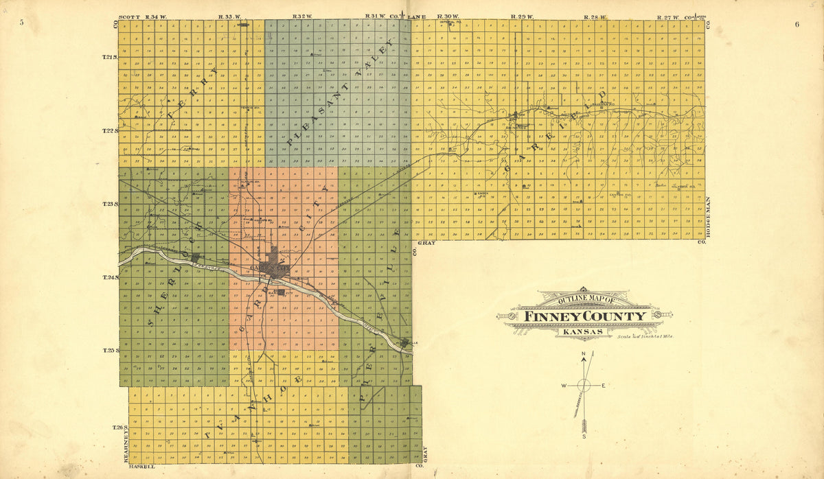 Outline Map of Finney County, KS from Plat Book of Finney County, Kansas : Containing Maps of Villages, Cities and Townships of the County, and of the State, United States and World : Also Portraits of Representative Citizens, Old … 1911 by Relic Map Company