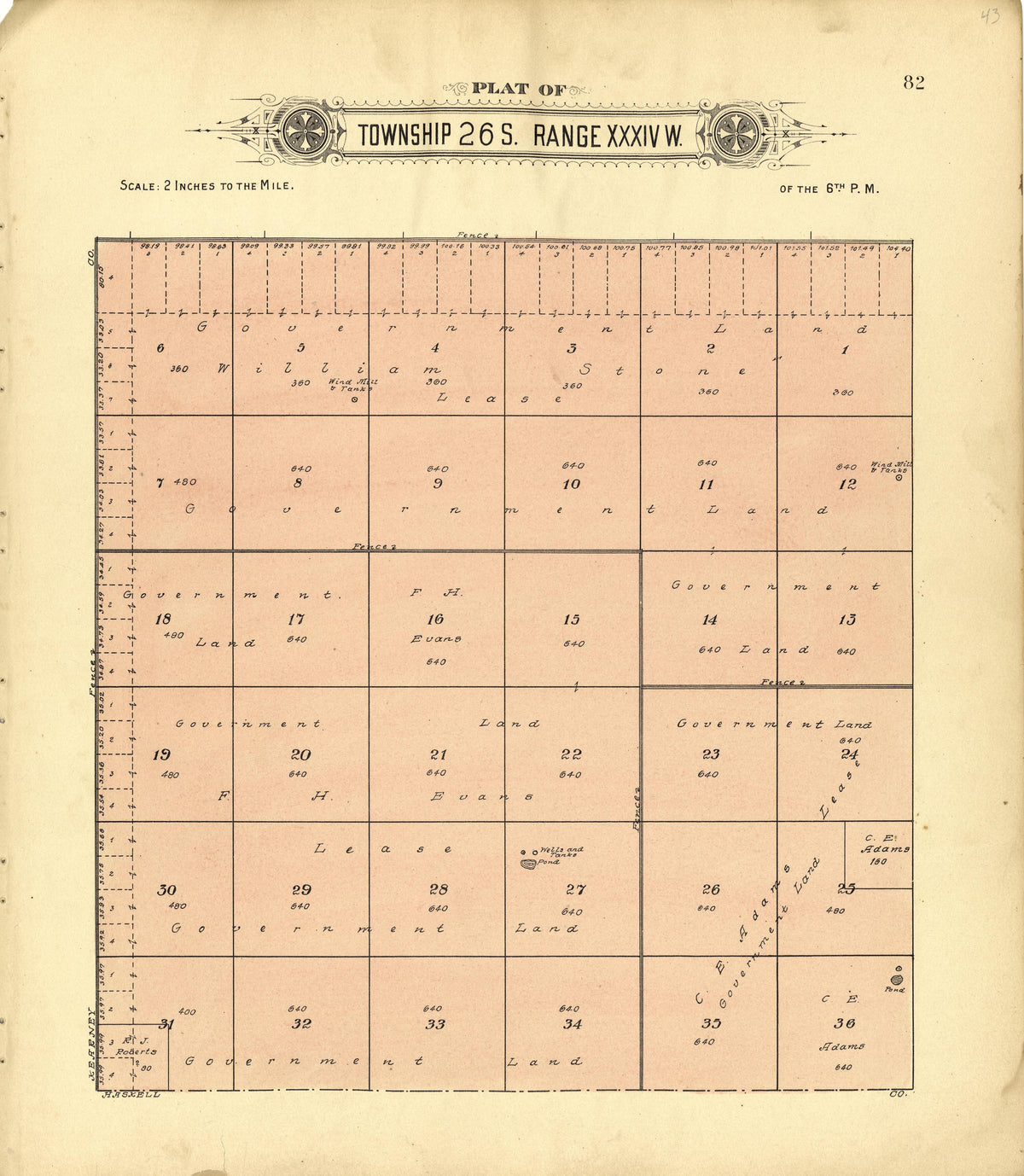 Plat of Township 26 S. Range XXXIV W. from Plat Book of Finney County, Kansas : Containing Maps of Villages, Cities and Townships of the County, and of the State, United States and World : Also Portraits of Representative Citizens, Old … 1911 by Relic Map Company