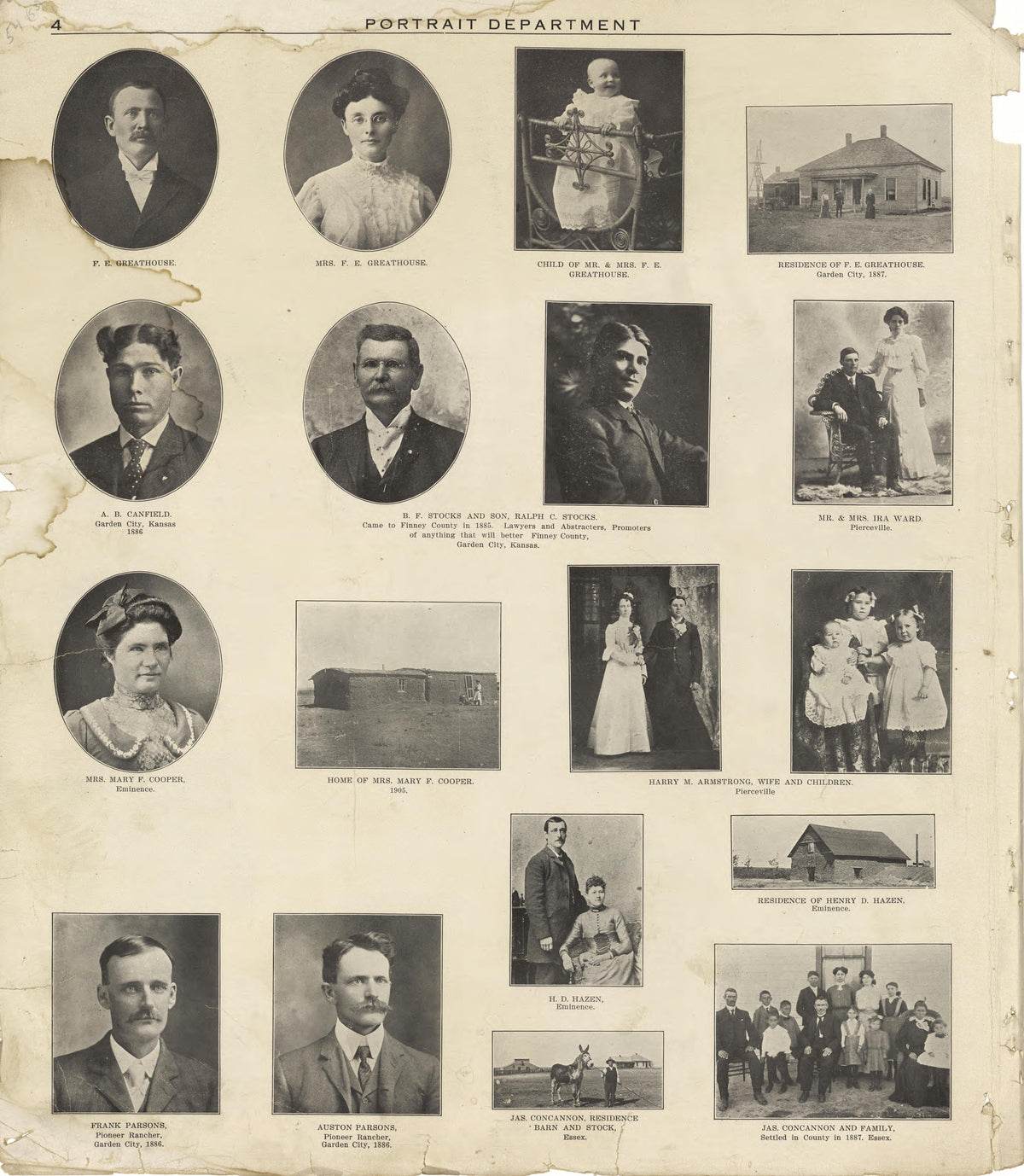 Portrait Department - Continued from Plat Book of Finney County, Kansas : Containing Maps of Villages, Cities and Townships of the County, and of the State, United States and World : Also Portraits of Representative Citizens, Old … 1911 by Relic Map Company