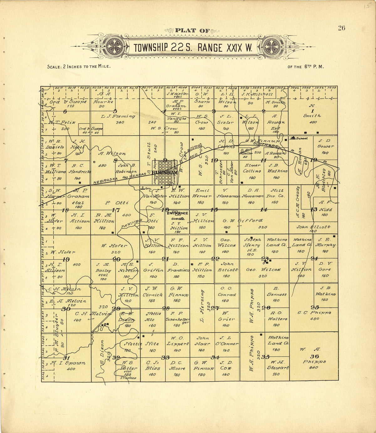 Plat of Township 22 S. Range XXIX W. from Plat Book of Finney County, Kansas : Containing Maps of Villages, Cities and Townships of the County, and of the State, United States and World : Also Portraits of Representative Citizens, Old … 1911 by Relic Map Company
