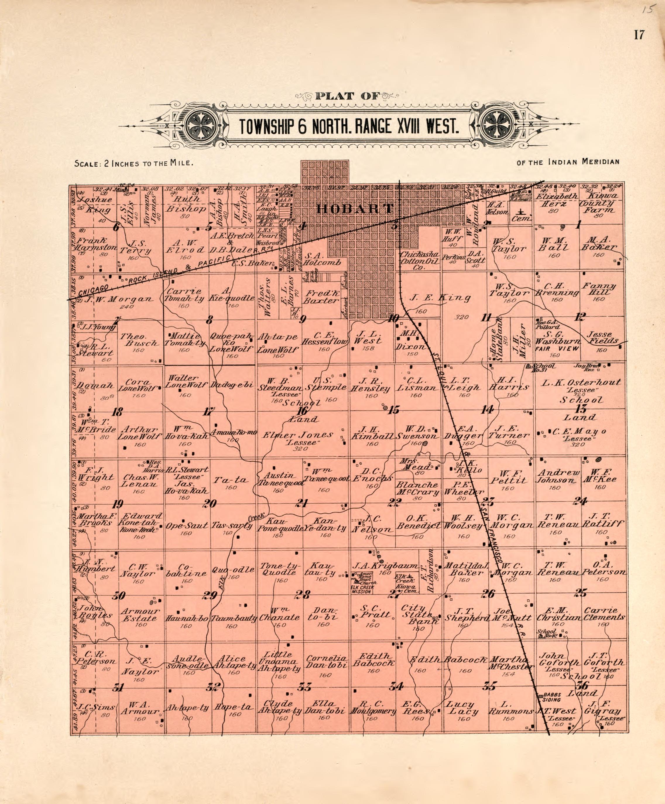 Township 6 North Range XVIII West from Plat Book of Kiowa County, Oklahoma : Containing Maps of Villages, Cities and Townships of the County and of the State, United States and World : Also Portraits of Representative Citizens, Old … 1913 by Relic Map Company