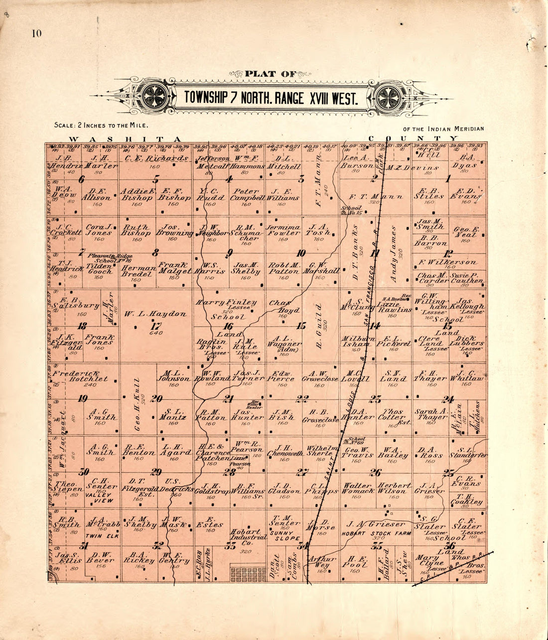 Township 7 North Range XVIII West from Plat Book of Kiowa County, Oklahoma : Containing Maps of Villages, Cities and Townships of the County and of the State, United States and World : Also Portraits of Representative Citizens, Old … 1913 by Relic Map Company