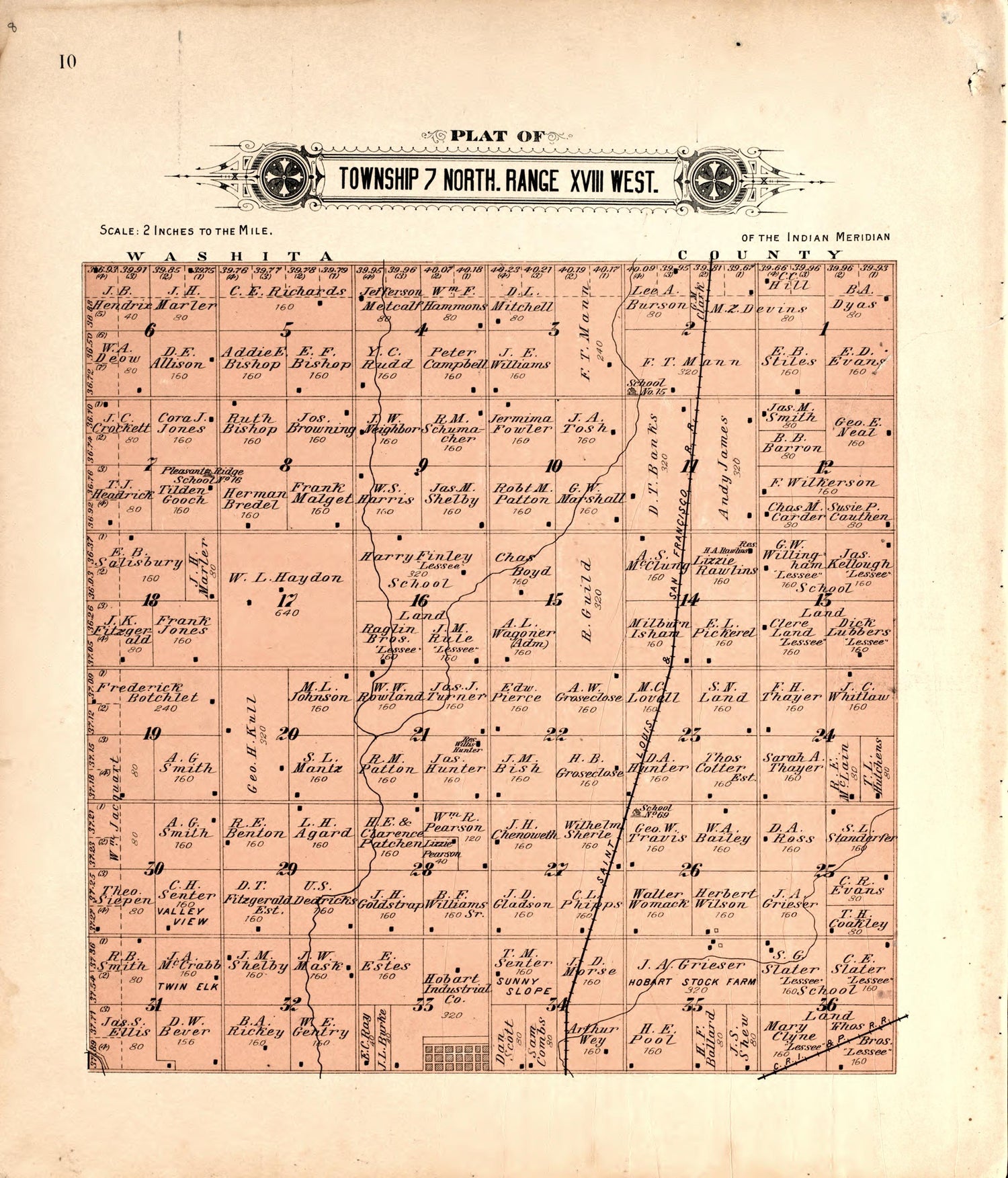 Township 7 North Range XVIII West from Plat Book of Kiowa County, Oklahoma : Containing Maps of Villages, Cities and Townships of the County and of the State, United States and World : Also Portraits of Representative Citizens, Old … 1913 by Relic Map Company