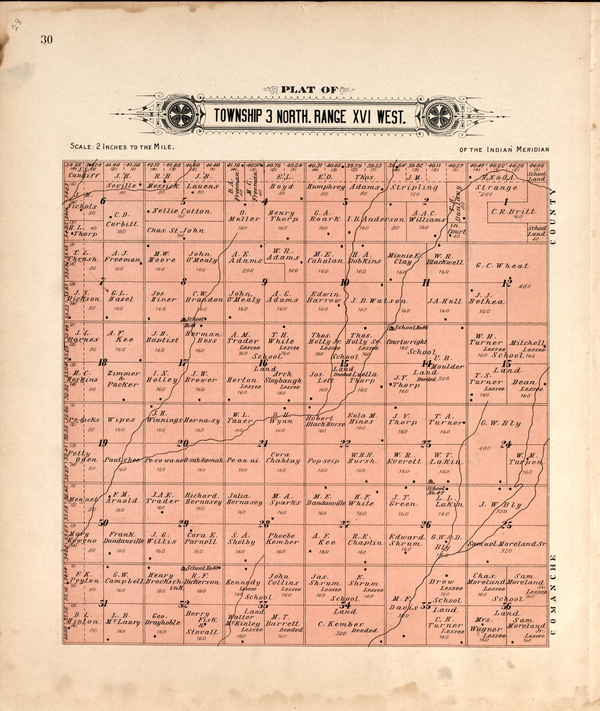 Township 3 North Range XVI West from Plat Book of Kiowa County, Oklahoma : Containing Maps of Villages, Cities and Townships of the County and of the State, United States and World : Also Portraits of Representative Citizens, Old … 1913 by Relic Map Company