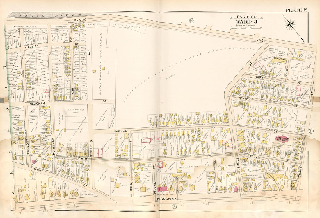 Part of Ward 3 - Plate 12 from Atlas of the City of Somerville, Massachusetts : from Actual Surveys and Official Plans 1895 by Relic Map Company