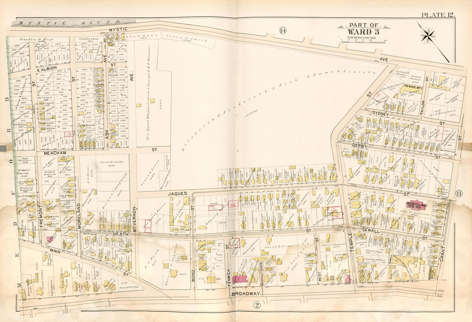 Part of Ward 3 - Plate 12 from Atlas of the City of Somerville, Massachusetts : from Actual Surveys and Official Plans 1895 by Relic Map Company