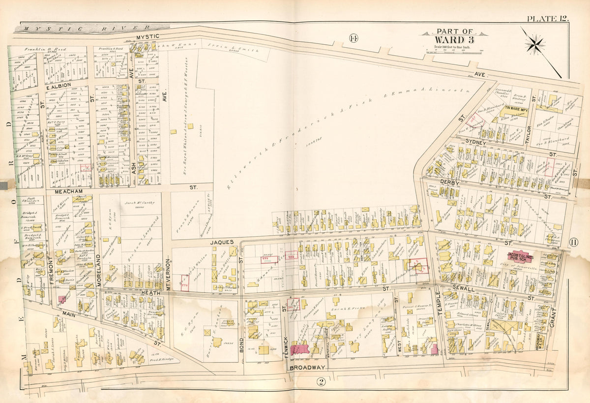 Part of Ward 3 - Plate 12 from Atlas of the City of Somerville, Massachusetts : from Actual Surveys and Official Plans 1895 by Relic Map Company