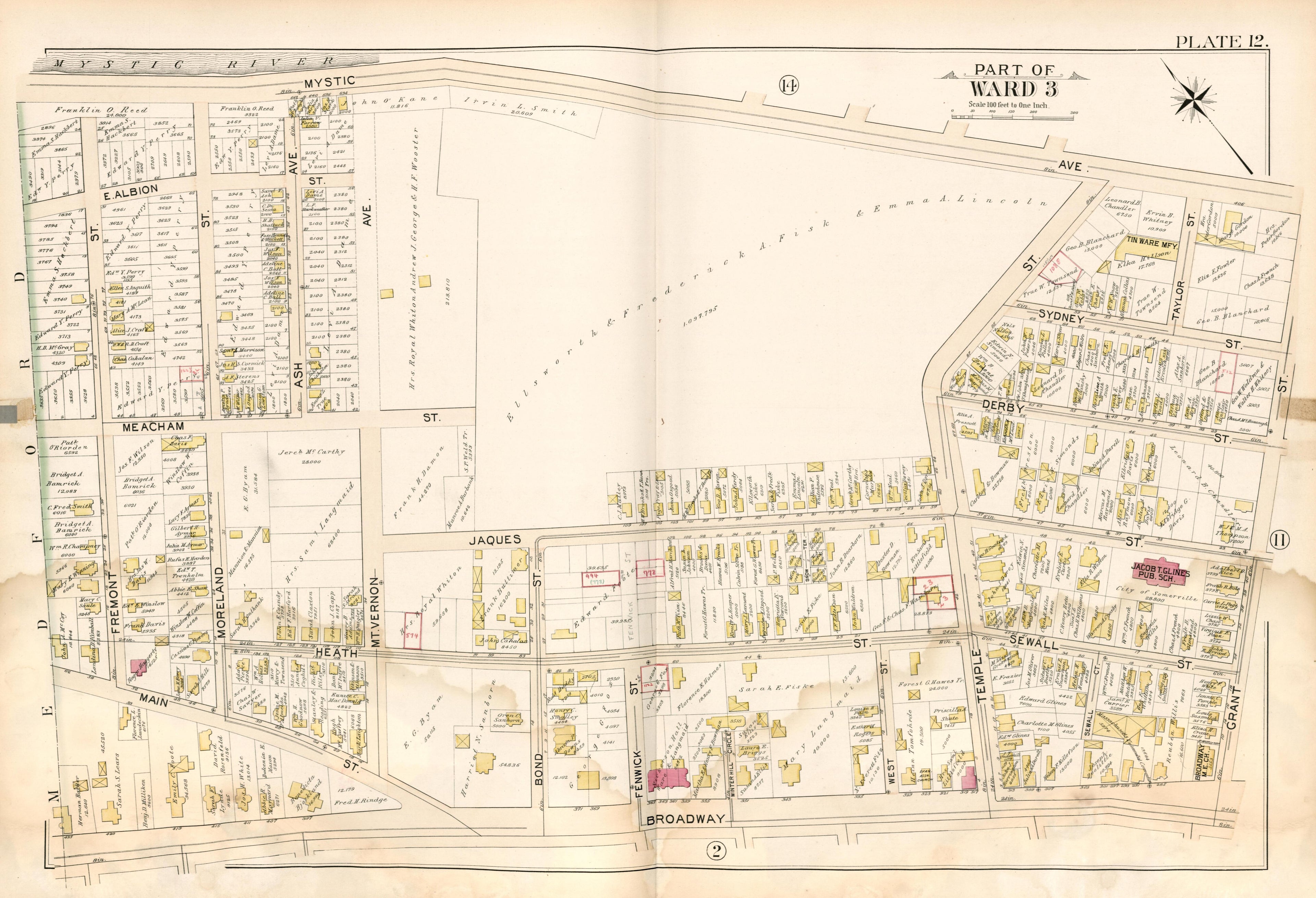 Part of Ward 3 - Plate 12 from Atlas of the City of Somerville, Massachusetts : from Actual Surveys and Official Plans 1895 by Relic Map Company