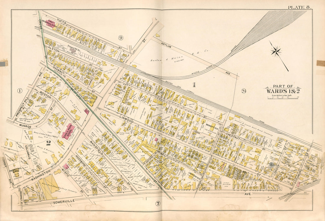 Part of Wards 1 &amp; 2 - Plate 8 from Atlas of the City of Somerville, Massachusetts : from Actual Surveys and Official Plans 1895 by Relic Map Company