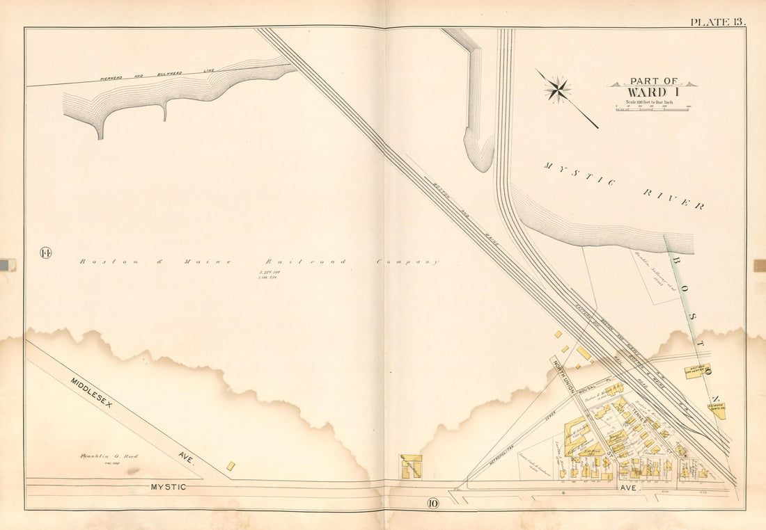 Part of Ward 1 - Plate 13 from Atlas of the City of Somerville, Massachusetts : from Actual Surveys and Official Plans 1895 by Relic Map Company