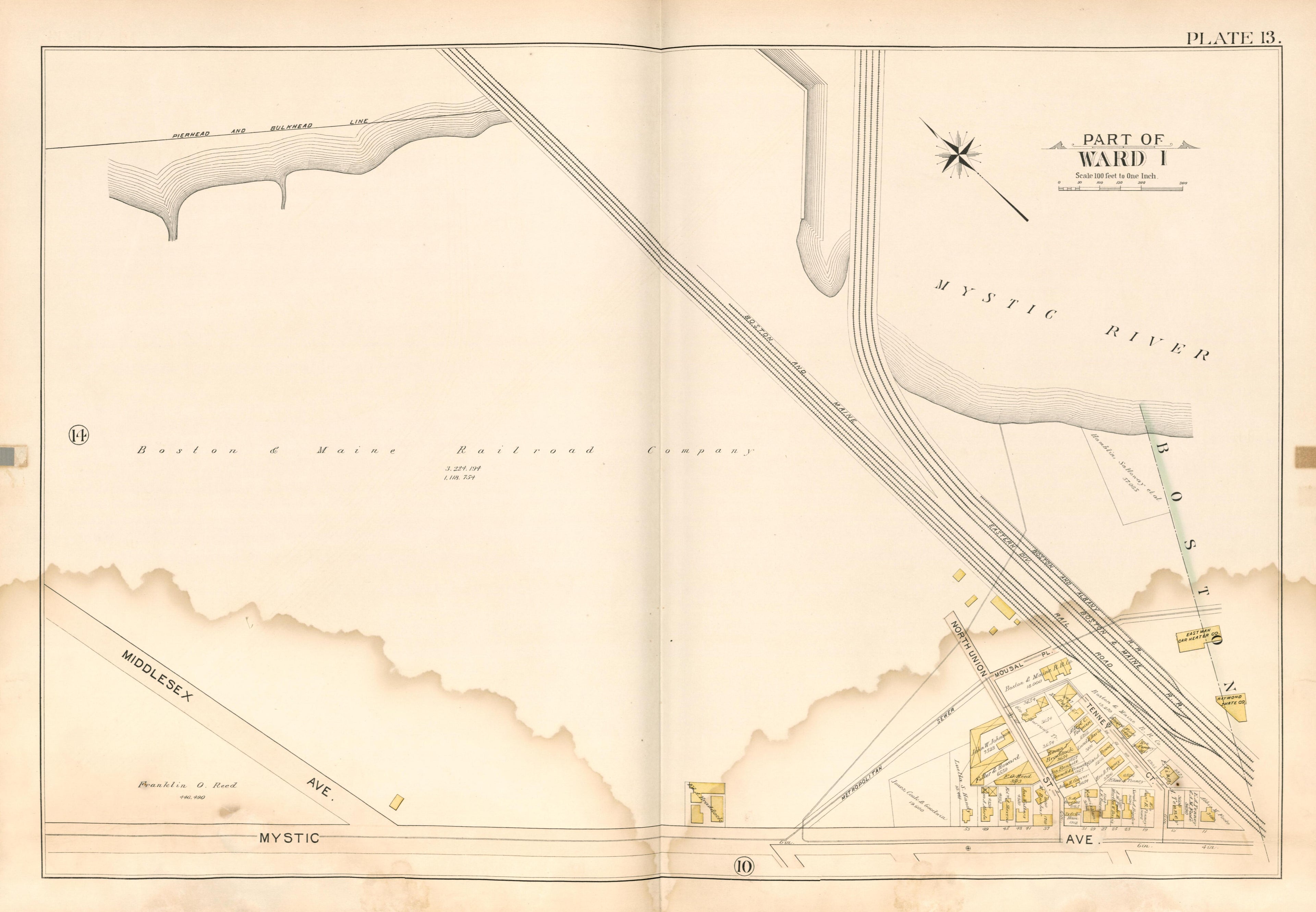 Part of Ward 1 - Plate 13 from Atlas of the City of Somerville, Massachusetts : from Actual Surveys and Official Plans 1895 by Relic Map Company