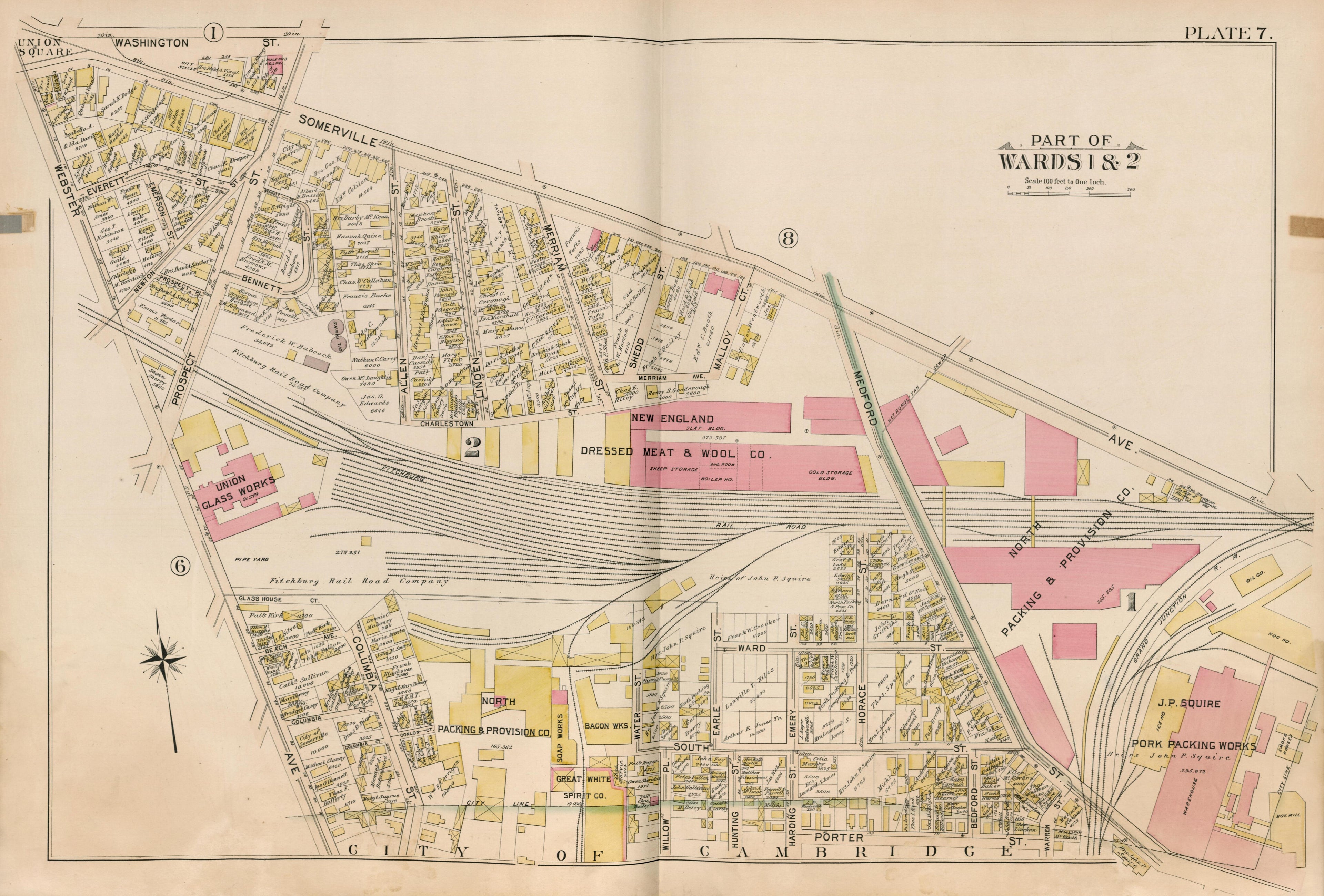 Part of Wards 1 &amp; 2 - Plate 7 from Atlas of the City of Somerville, Massachusetts : from Actual Surveys and Official Plans 1895 by Relic Map Company