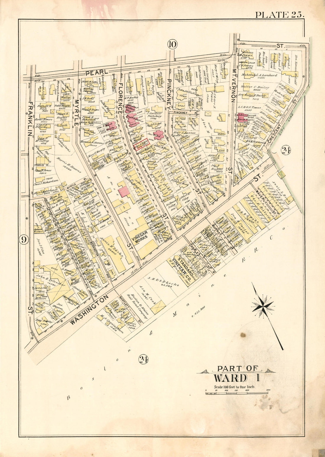 Part of Ward 1 - Plate 25 from Atlas of the City of Somerville, Massachusetts : from Actual Surveys and Official Plans 1895 by Relic Map Company