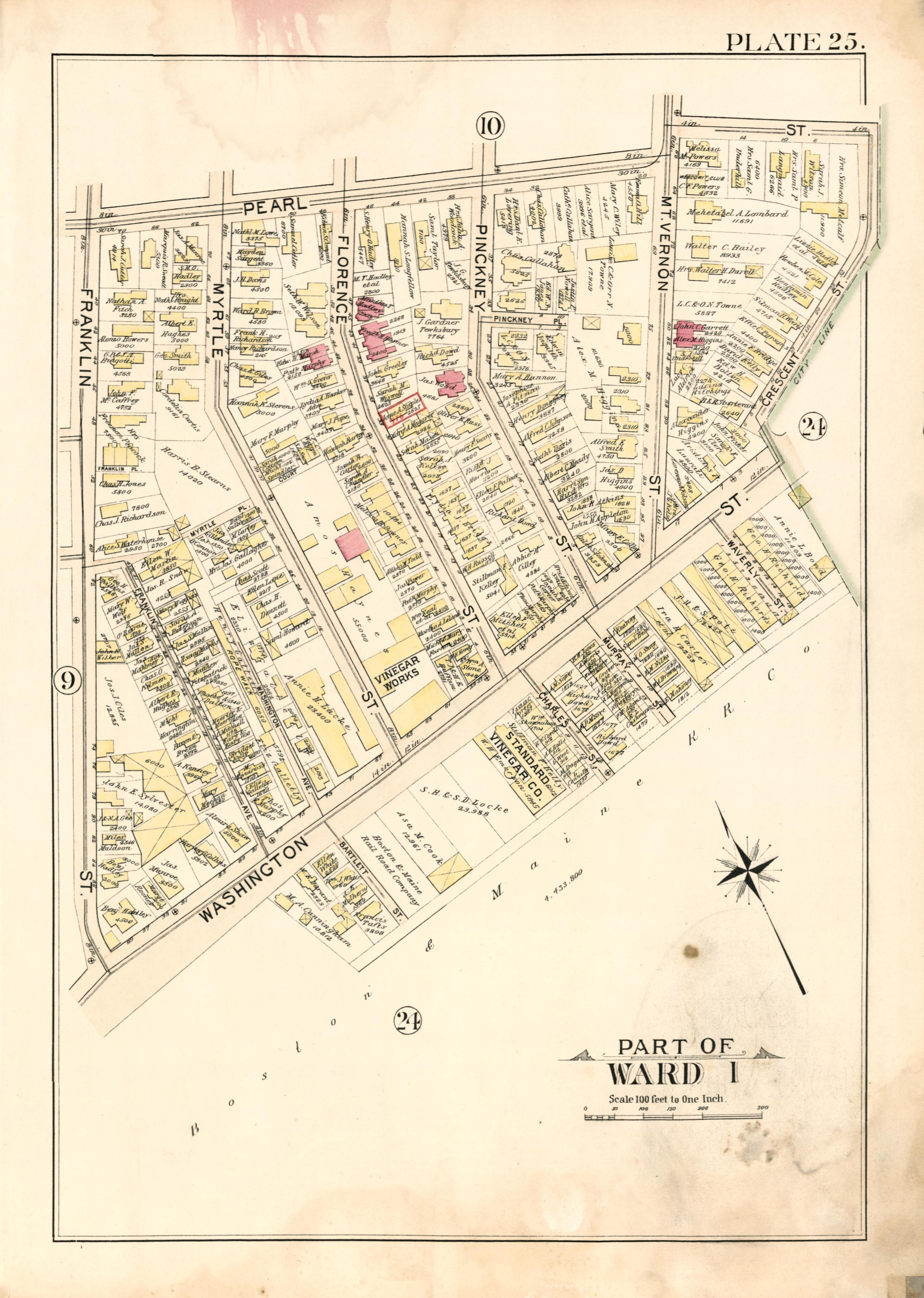 Part of Ward 1 - Plate 25 from Atlas of the City of Somerville, Massachusetts : from Actual Surveys and Official Plans 1895 by Relic Map Company