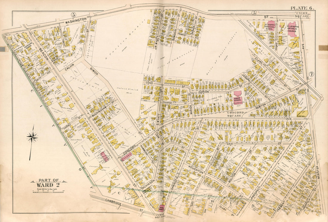 Part of Ward 2 - Plate 6 from Atlas of the City of Somerville, Massachusetts : from Actual Surveys and Official Plans 1895 by Relic Map Company