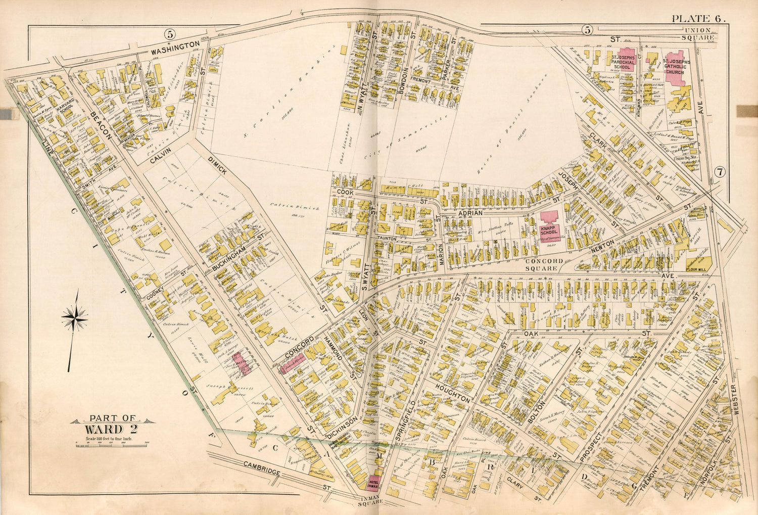 Part of Ward 2 - Plate 6 from Atlas of the City of Somerville, Massachusetts : from Actual Surveys and Official Plans 1895 by Relic Map Company