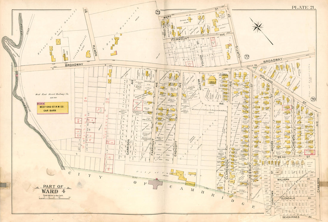Part of Ward 4 - Plate 21 from Atlas of the City of Somerville, Massachusetts : from Actual Surveys and Official Plans 1895 by Relic Map Company