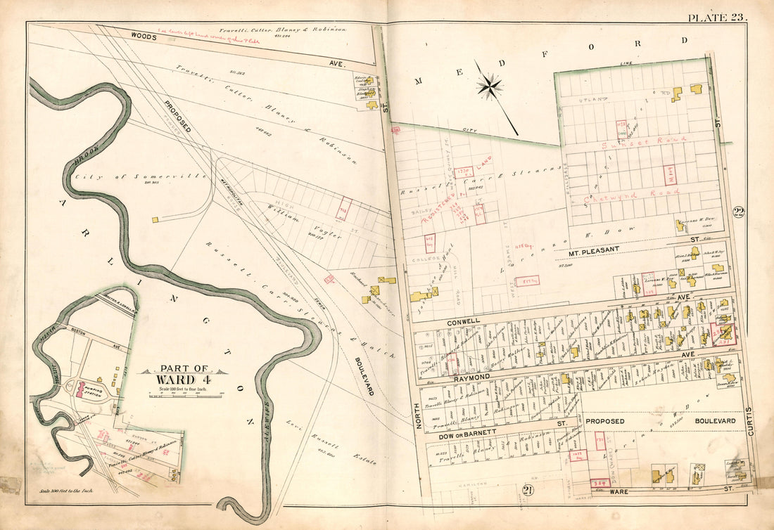 Part of Ward 4 - Plate 23 from Atlas of the City of Somerville, Massachusetts : from Actual Surveys and Official Plans 1895 by Relic Map Company