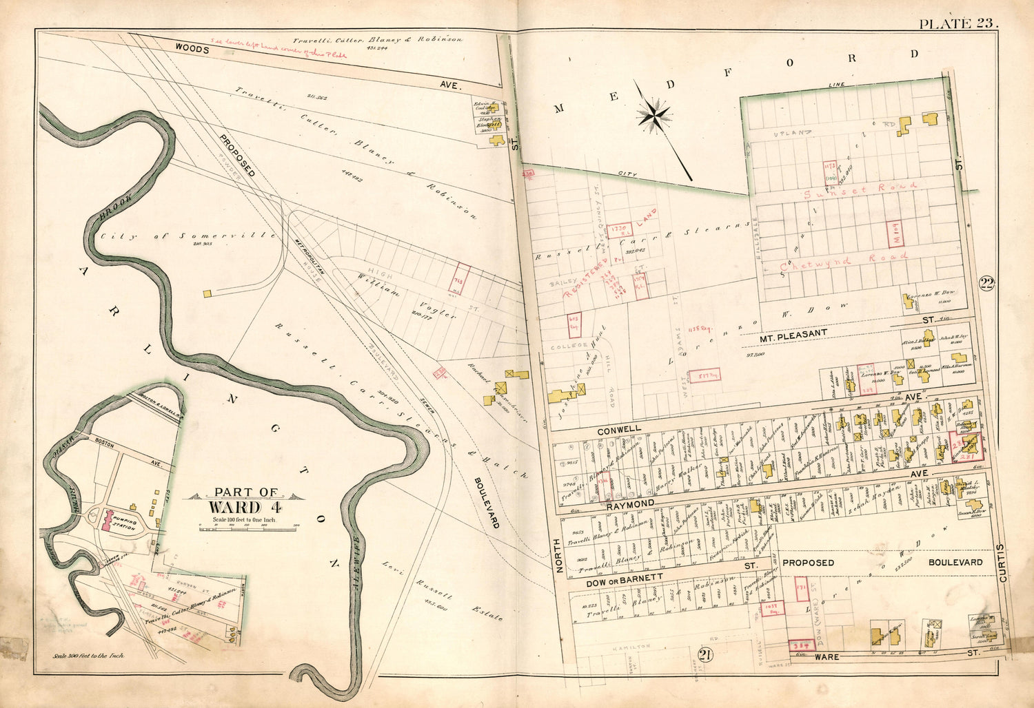 Part of Ward 4 - Plate 23 from Atlas of the City of Somerville, Massachusetts : from Actual Surveys and Official Plans 1895 by Relic Map Company