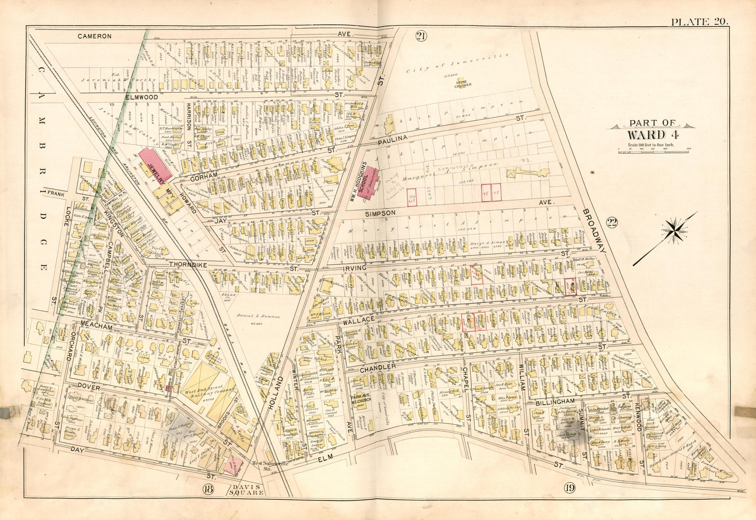 Part of Ward 4 - Plate 20 from Atlas of the City of Somerville, Massachusetts : from Actual Surveys and Official Plans 1895 by Relic Map Company