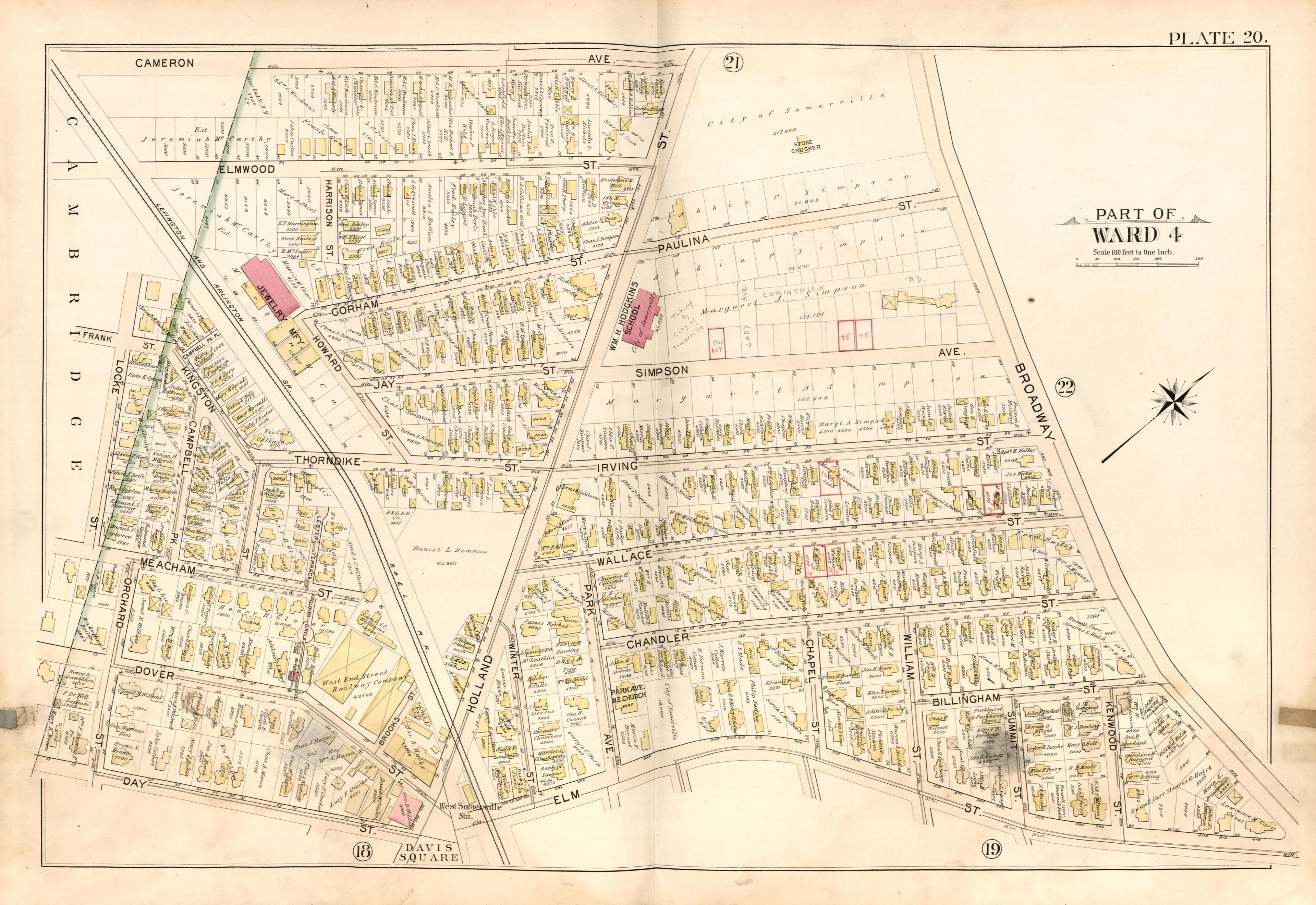 Part of Ward 4 - Plate 20 from Atlas of the City of Somerville, Massachusetts : from Actual Surveys and Official Plans 1895 by Relic Map Company