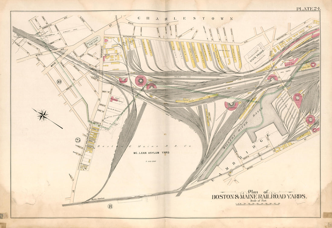 Plan of Boston &amp; Maine Railroad Yards from Atlas of the City of Somerville, Massachusetts : from Actual Surveys and Official Plans 1895 by Relic Map Company