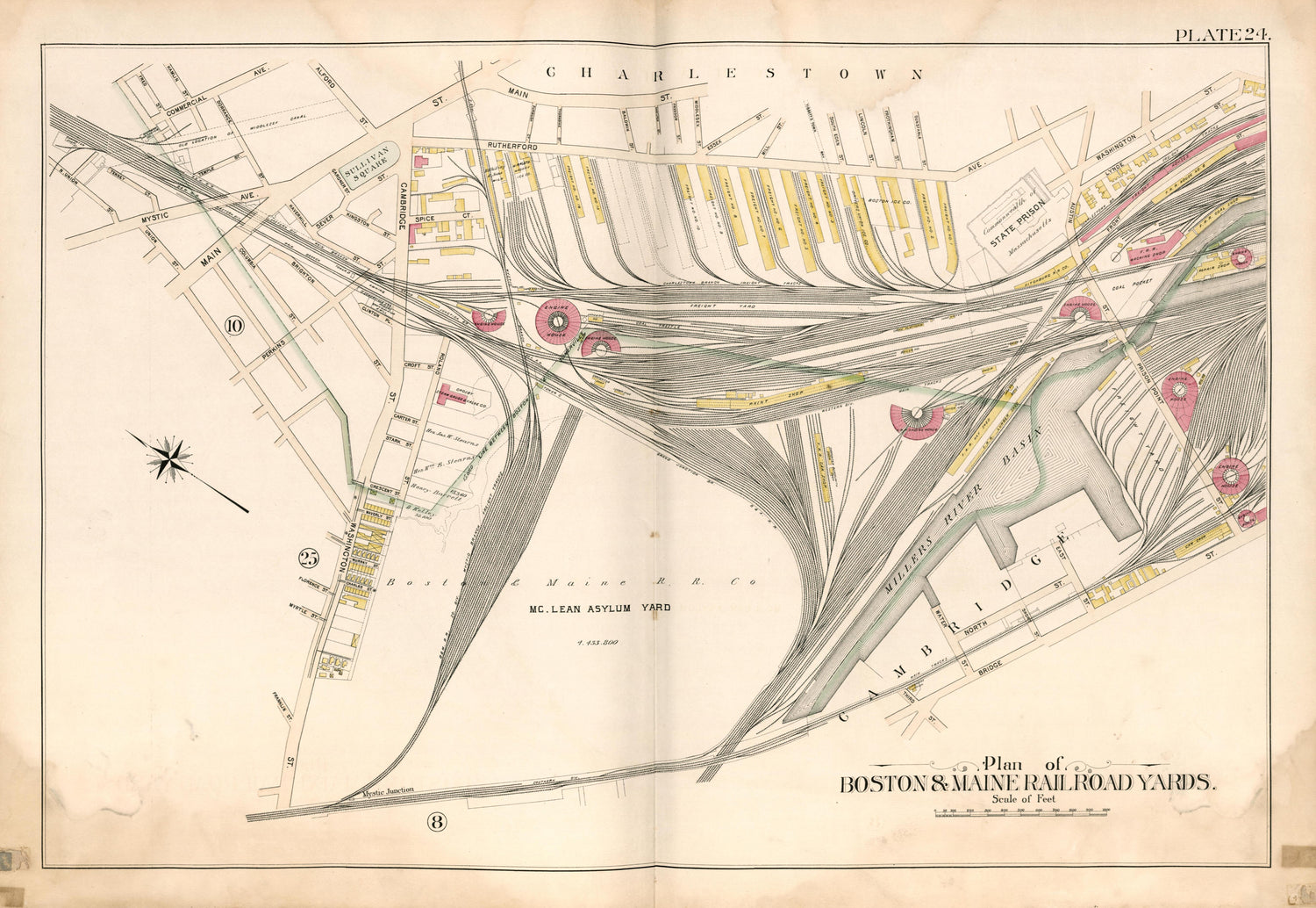 Plan of Boston &amp; Maine Railroad Yards from Atlas of the City of Somerville, Massachusetts : from Actual Surveys and Official Plans 1895 by Relic Map Company
