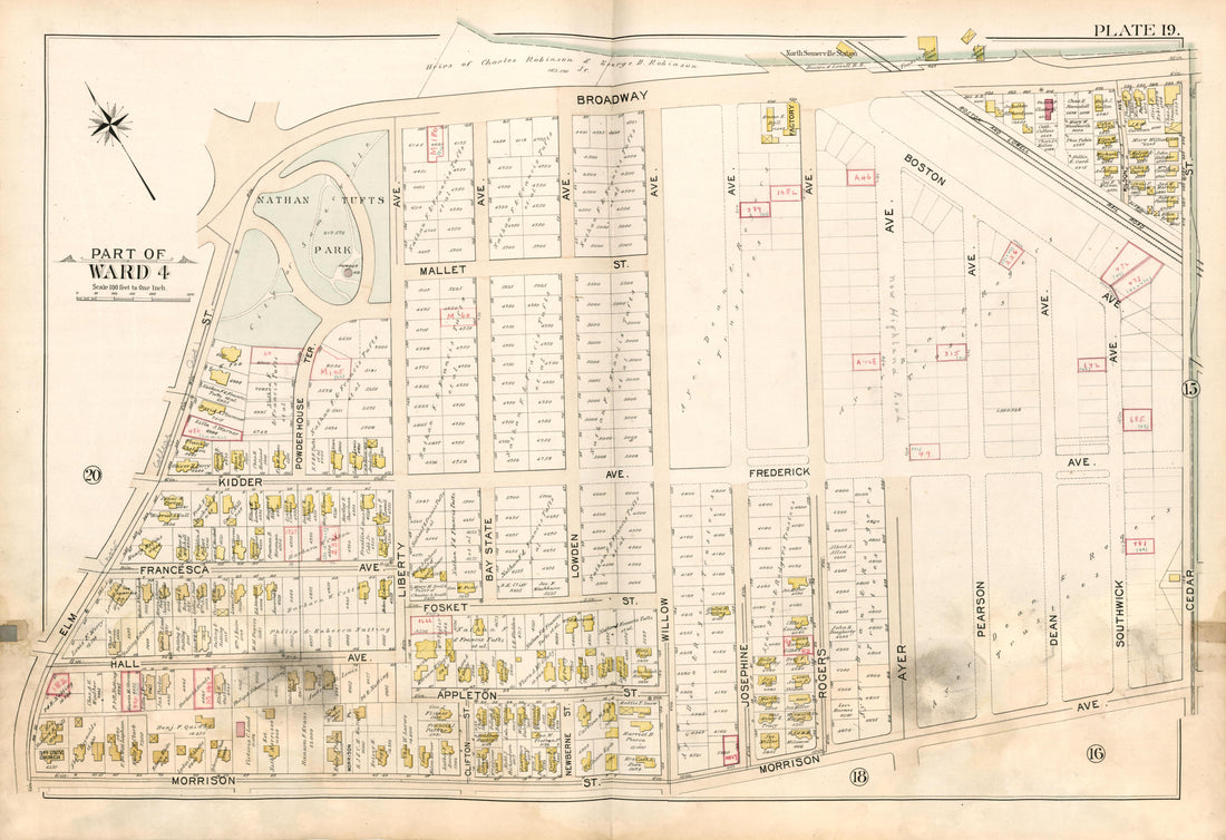 Part of Ward 4 - Plate 19 from Atlas of the City of Somerville, Massachusetts : from Actual Surveys and Official Plans 1895 by Relic Map Company