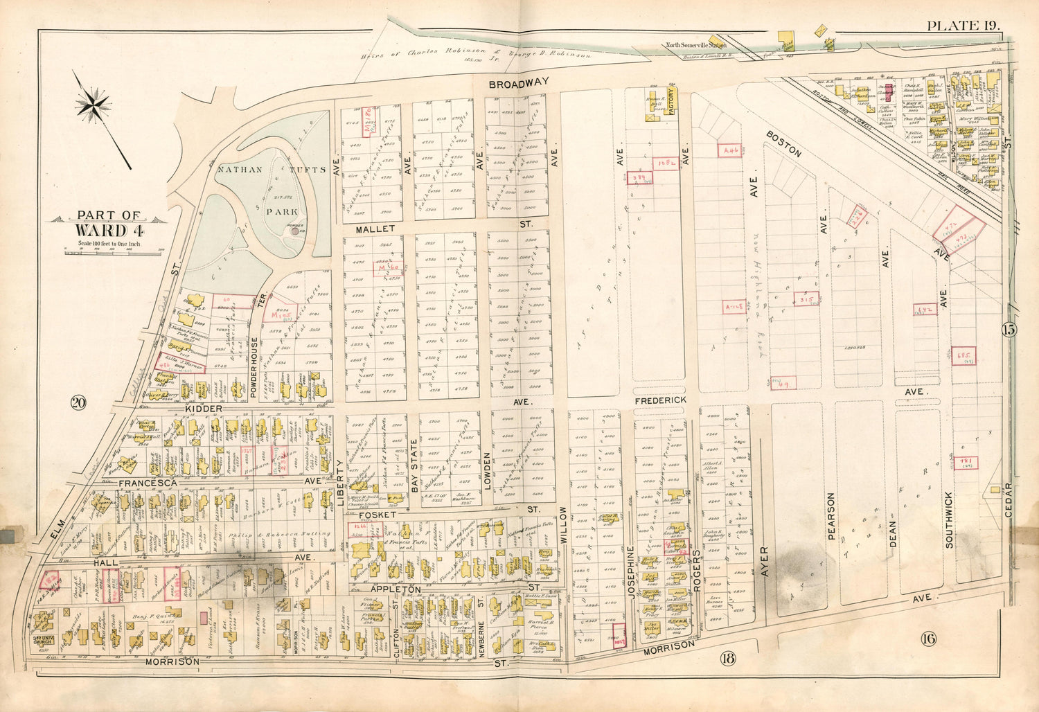 Part of Ward 4 - Plate 19 from Atlas of the City of Somerville, Massachusetts : from Actual Surveys and Official Plans 1895 by Relic Map Company