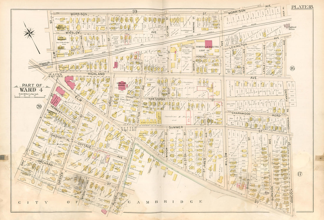 Part of Ward 4 - Plate 18 from Atlas of the City of Somerville, Massachusetts : from Actual Surveys and Official Plans 1895 by Relic Map Company