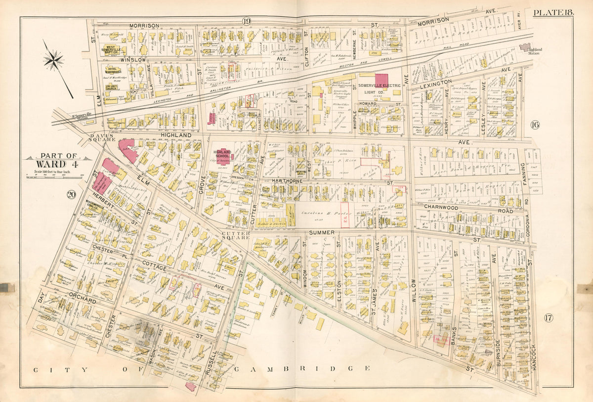 Part of Ward 4 - Plate 18 from Atlas of the City of Somerville, Massachusetts : from Actual Surveys and Official Plans 1895 by Relic Map Company