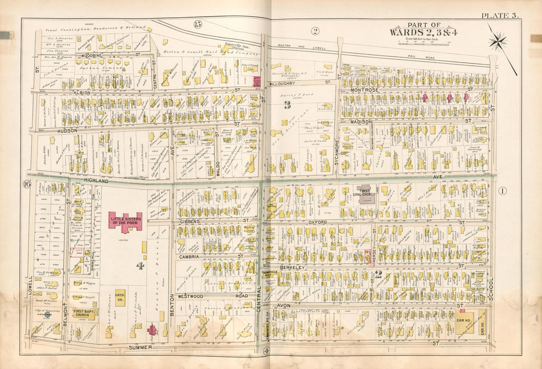 Part of Wards 2, 3 &amp; 4 - Plate 3 from Atlas of the City of Somerville, Massachusetts : from Actual Surveys and Official Plans 1895 by Relic Map Company