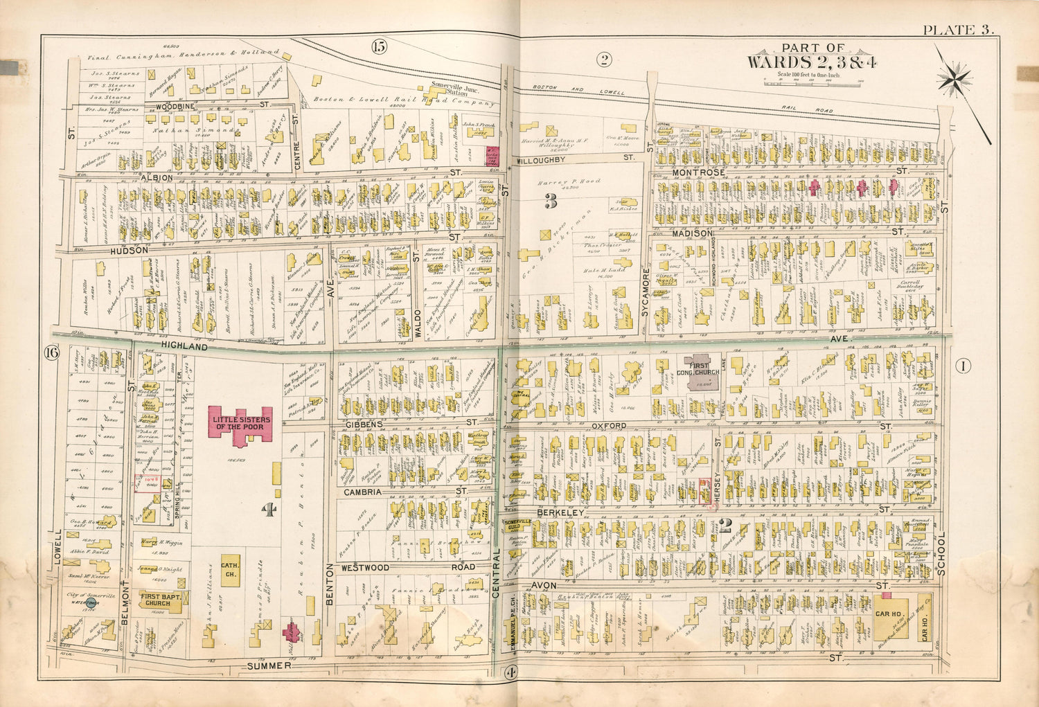 Part of Wards 2, 3 &amp; 4 - Plate 3 from Atlas of the City of Somerville, Massachusetts : from Actual Surveys and Official Plans 1895 by Relic Map Company