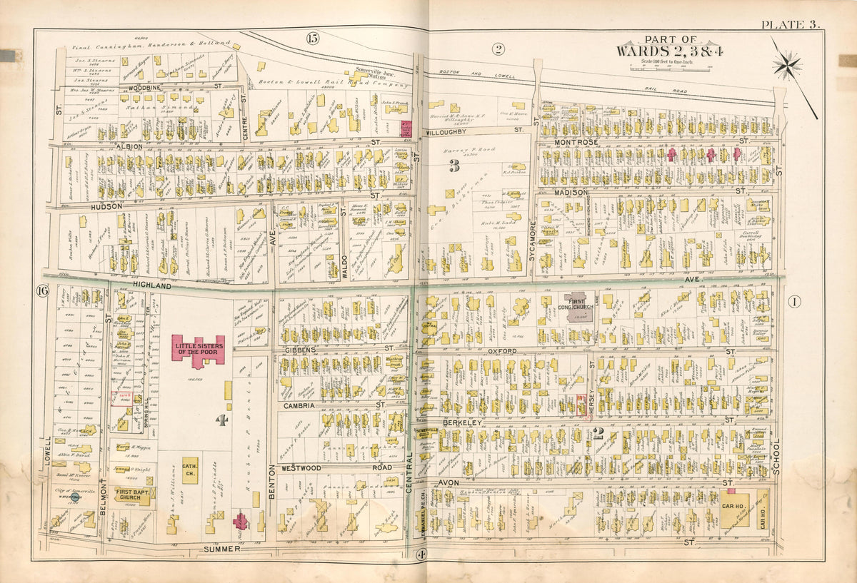 Part of Wards 2, 3 &amp; 4 - Plate 3 from Atlas of the City of Somerville, Massachusetts : from Actual Surveys and Official Plans 1895 by Relic Map Company