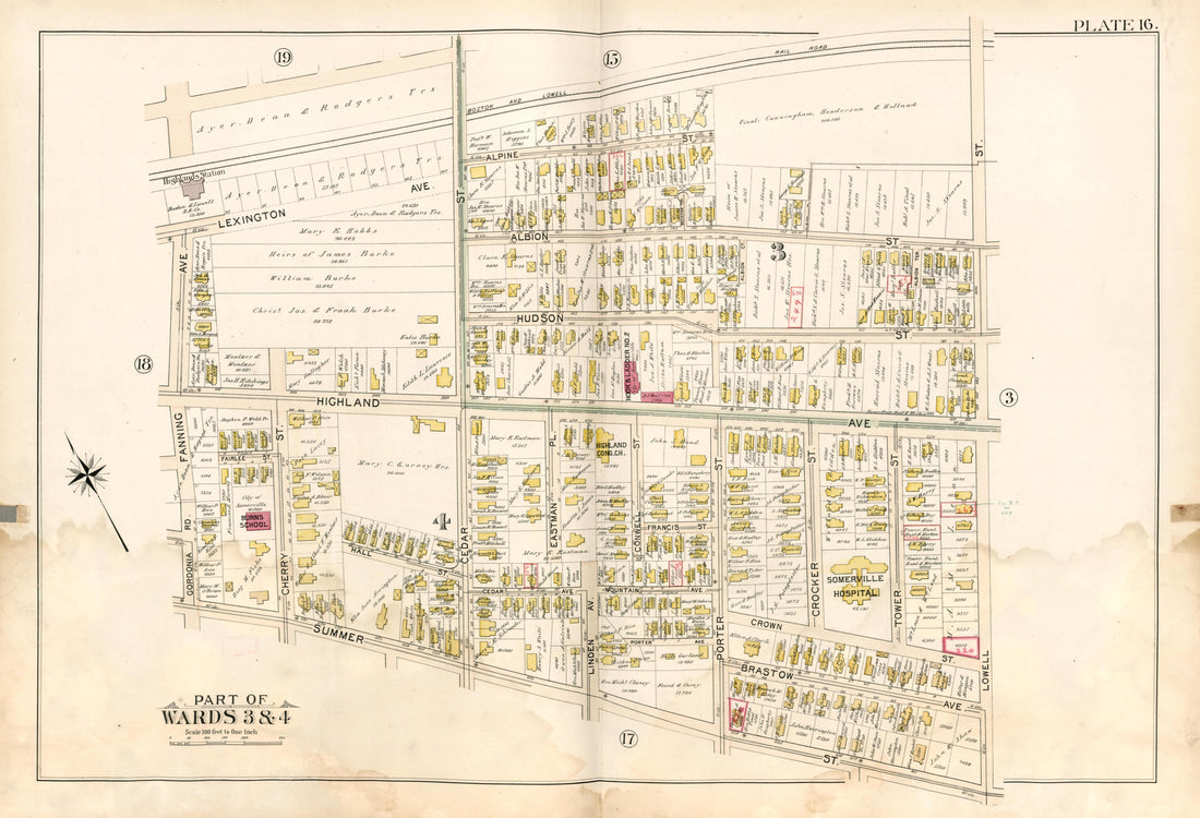 Part of Wards 3 &amp; 4 - Plate 16 from Atlas of the City of Somerville, Massachusetts : from Actual Surveys and Official Plans 1895 by Relic Map Company