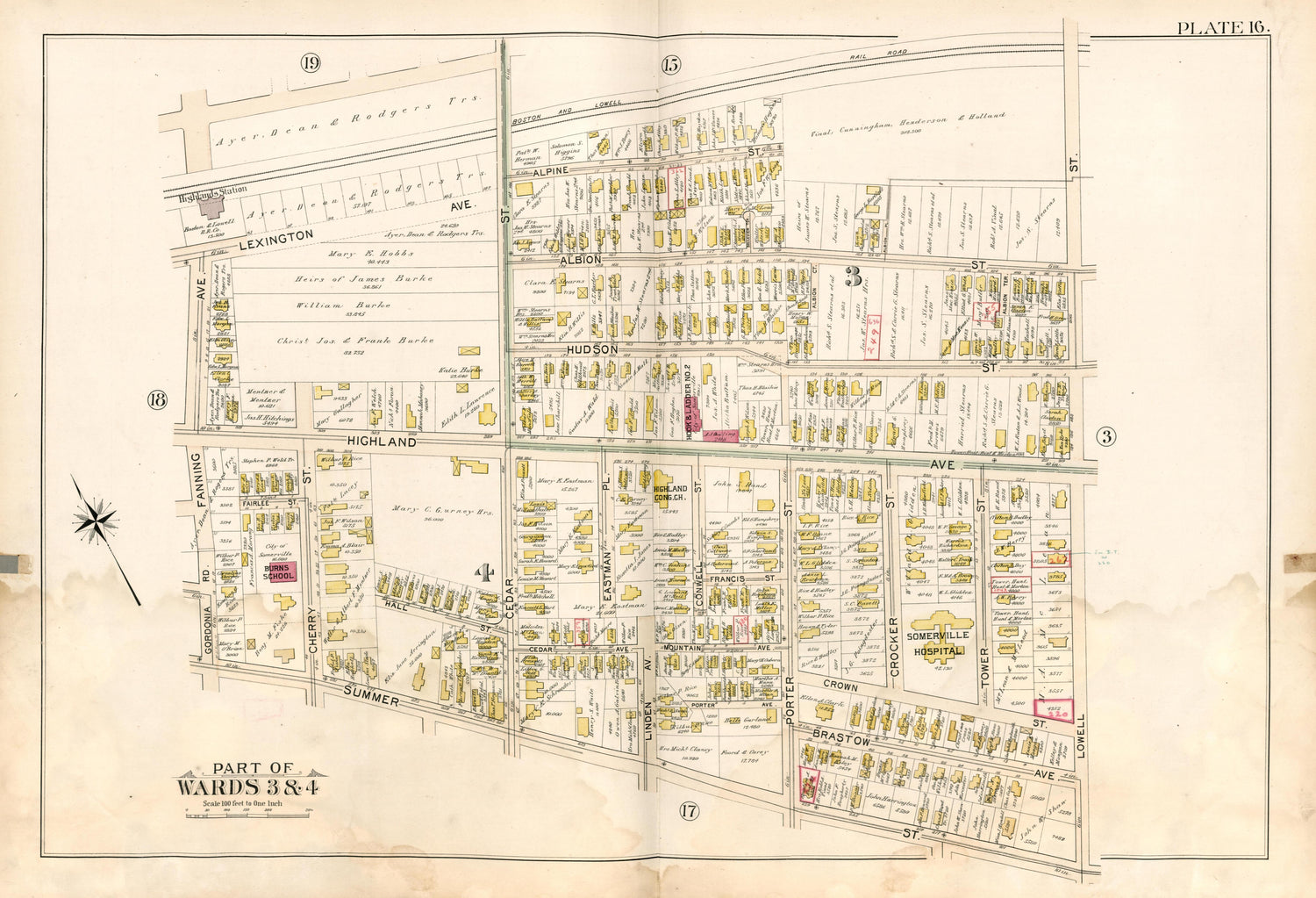 Part of Wards 3 &amp; 4 - Plate 16 from Atlas of the City of Somerville, Massachusetts : from Actual Surveys and Official Plans 1895 by Relic Map Company