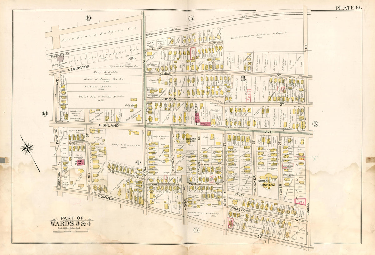 Part of Wards 3 &amp; 4 - Plate 16 from Atlas of the City of Somerville, Massachusetts : from Actual Surveys and Official Plans 1895 by Relic Map Company