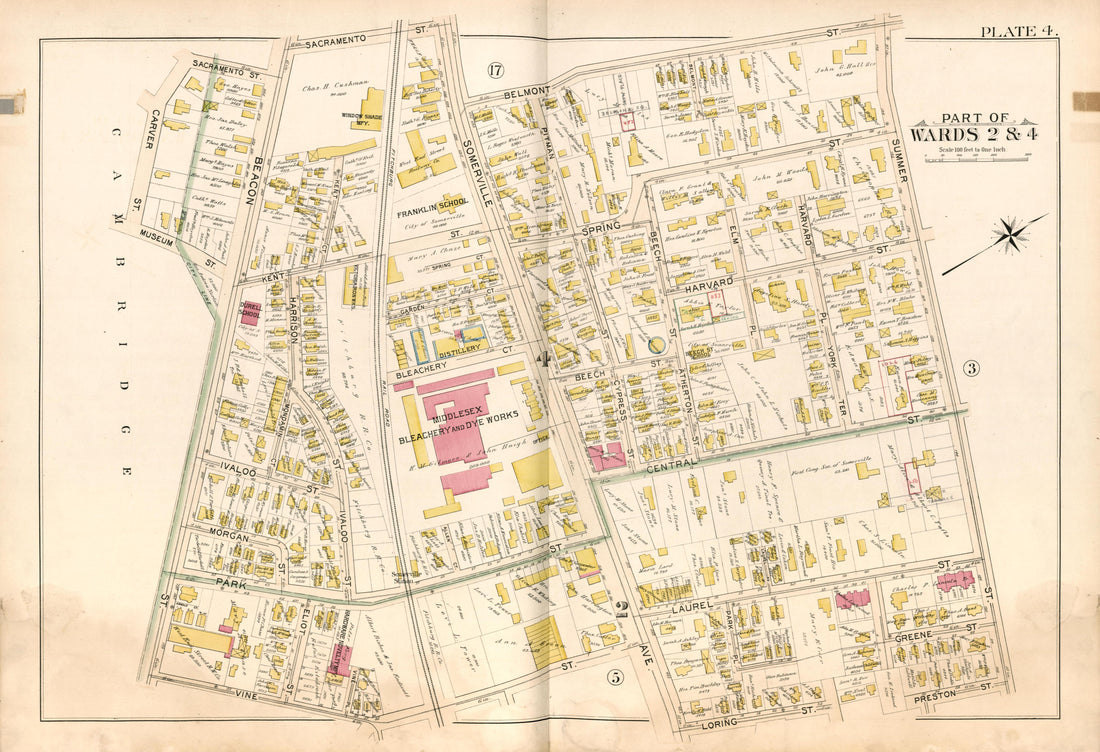 Part of Wards 2 &amp; 4 - Plate 4 from Atlas of the City of Somerville, Massachusetts : from Actual Surveys and Official Plans 1895 by Relic Map Company